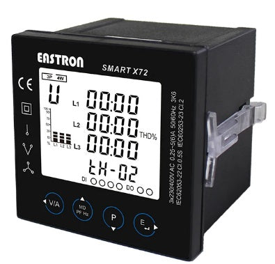 Smart X72-5F, Panel Mount Multifuction Meter, Class 0.5S, 50-480VAC, 1A/5A CT input, 30 Parameter, Modbus RTU RS485 Comms, Self Powered Smart X72-5F, Panel Mount Multifuction Meter, Class 0.5S, 50-480VAC, 1A/5A CT input, 30 Parameter, Modbus RTU RS485 Comms, Self Powered